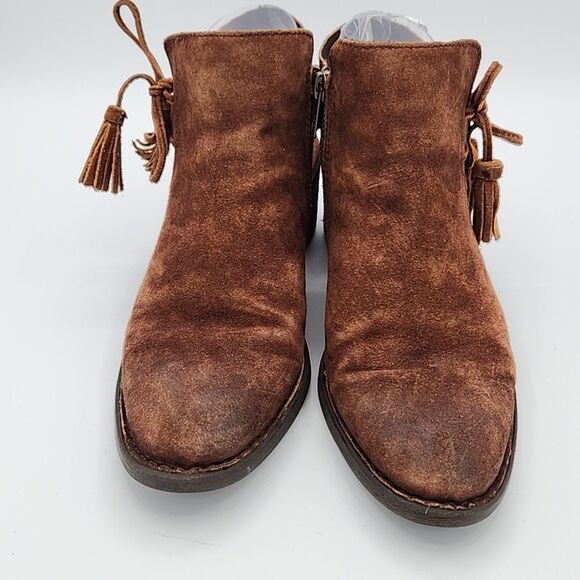 Born Womens Monikah Booties Size 6.5 Brown Distressed Suede Shooties Tassels - Picture 3 of 8